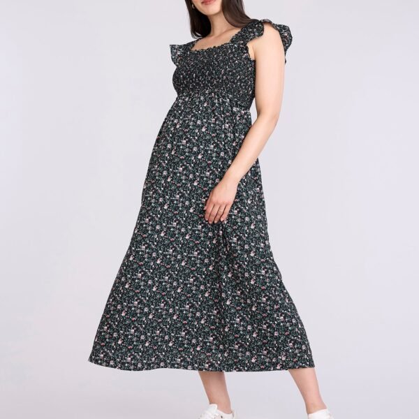 Sleeveless Ruffle Shoulder Smocked Maxi Dress