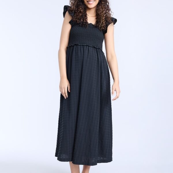 Sleeveless Ruffle Shoulder Smocked Dress