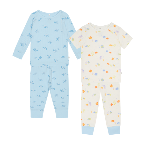 Turtles Ribbed Pajama Set & Little Fish Short Sleeve Pajama Set 2 Pack